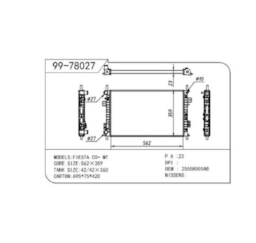 Radiador Ford Fiesta Automático con y sin AC 2003 al 2012